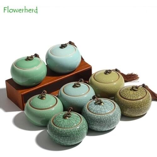 Longquan Celadon Ceramic Porcelain Tea Caddy Teaware Storage Sealed Tea Medicinal Pot Tea Organizer Coffee Container Tea Tins
