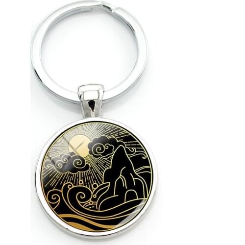 TAFREE Classical Landscape Stripe Simple Keychain Clouds Sun Scenery Outline Glass Key Rings China Style Women Men Jewelry