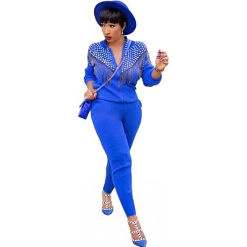 Two Piece Set For Women 2021 Autumn And Winter New Pure Color Tassel Bubble Beads Casual Womens Set Tops And Pants Matching Set