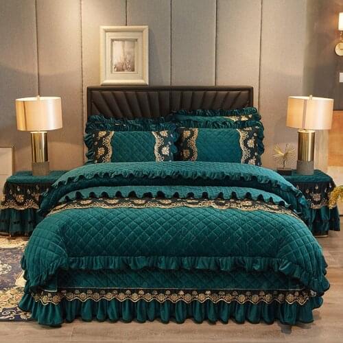 Europe Lace Crystal Velvet 4pcs Bedding Set Duvet Cover Bedspread Thick Soft Qulited Cotton Luxury Double Queen With Pillowcases