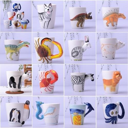 Creative Ceramic Cup 400ml Cartoon Animal Coffee Milk Cup Hand-painted Color Mug 3D Animal Office Home Child Cup