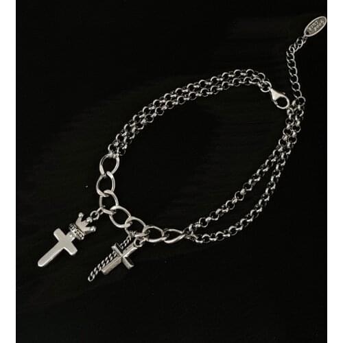 Luckydays Vintage Crown Cross Pendant Bracelet For Women Punk Chunky Double Layer Chain Bracelet Jewelry