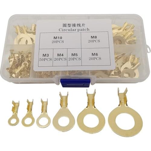 150 Pcs/Set Copper Ring Eyes Crimp Terminal Cable Lugs M3 M4 M5 M6 M8 M10 Non-insulated Circular Patch Wire Crimp Connector Kit