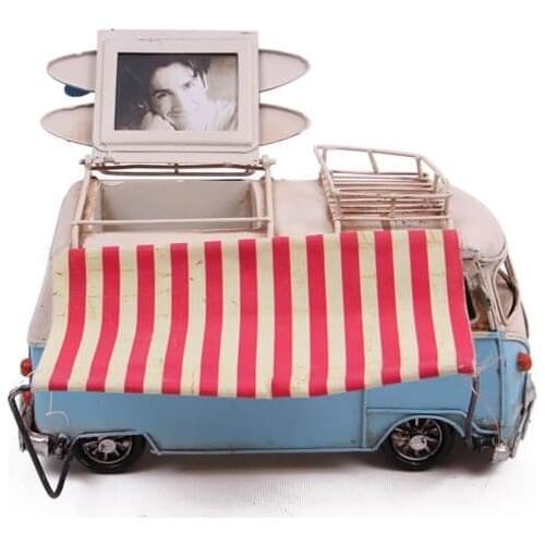 Multipurpose Miniature Minibus Tented Decor Metal Photo Frame Pecil Case Trinket Vintage Gift Nostalgic Handmade Hand Painted