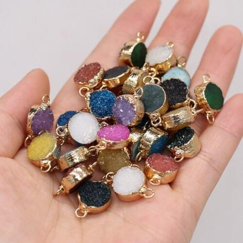 Fashion 100% Natural Semi-precious Stones Pendant Round Crystal Bud Connector Charmsfor Jewelry Making DIY Necklace Accessories