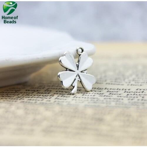 Fashion Antique Silver Color DIY Four Leaves Charms Pendant For Jewelry Making Handmade 15x17mm (15 Pcs/lot) ZA1282