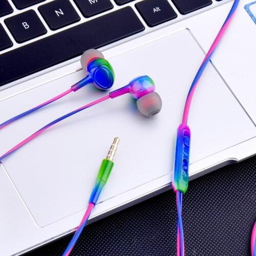 Fashion Gradient Magic Color Super Bass Headset 3.5mm In-Ear Earphone Noise Reduction Stereo Headsets Wired Earbuds with Mic
