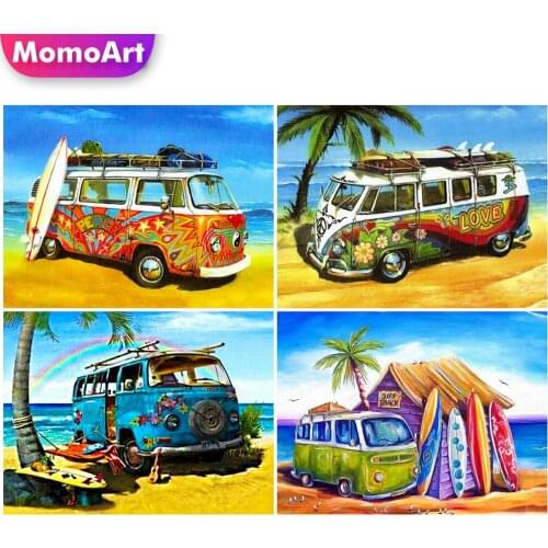 MomoArt 5D Diamond Embroidery Cartoon Car Cross Stitch Diamond Painting Scenery Full Square Mosaic Seaside Rhinestone Home Decor