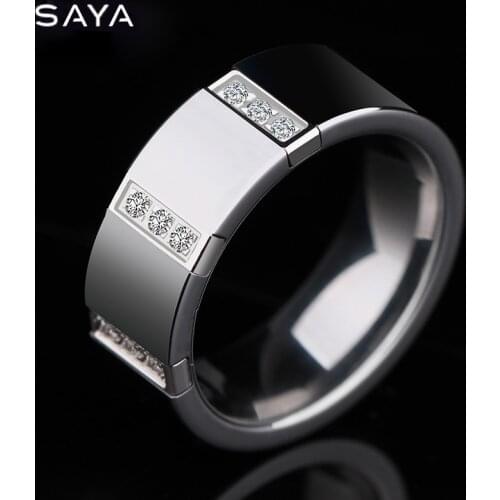 Men Tungsten Carbide Rings Jewelry for Party 8mm Width High Polished with 9pcs White CZ Stones, Free Shipping, Customized