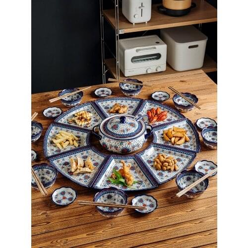 Fan Shape Dinner Plate Set Brings Soup Pot Rice Soup Bowl Household 8 People Use Assorted Dishes Festival Party Bowl