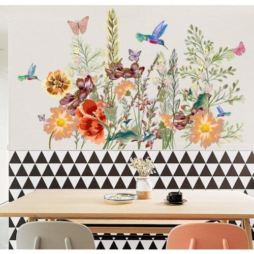Fresh Flowers Butterflies Wall Stickers Home Decor DIY Vinyl Murals for Window Glass Bedroom Bathroom Decal