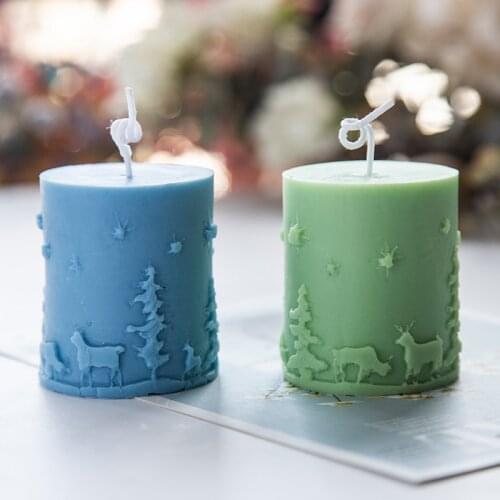 New Cylindrical Christmas Series Candles Silicone Mould Soap Mould Christmas Tree Elk Baking Tools Chocolate Pudding