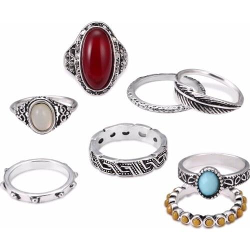 Lureme New Bohemia Vintage Punk Boho Rings For Women Knuckle Joint Ring Set 8PCS/Set (rg001954)