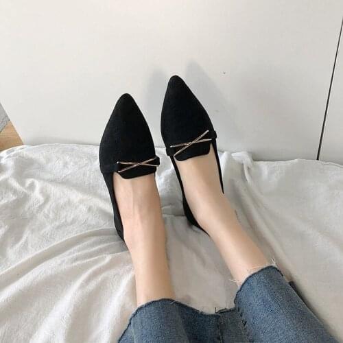 2021 spring new all-match comfortable soft-soled pointed-toe shallow suede large size flat shoes