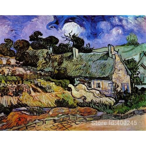 Online Art Gallery Vincent Van Gogh landscapes artwork Handmade oil paintings Houses with Thatched Roofs Cordeville High quality