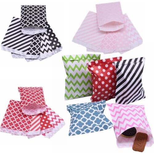 25pc Mixcolor Kraft Paper Bag Treat Candy Bags Chevron Polka Dot Bag Cookie Packaging Party Favors Bag Wedding Christmas Supplie