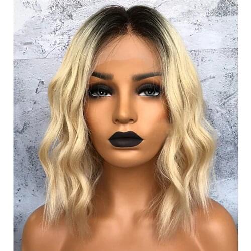 Remy Human Hair Lace Front Wig Bob Short Bob Blonde Ombre Dark HAIR Root style Brazilian Hair Wavy Body Wave Ombre Wig