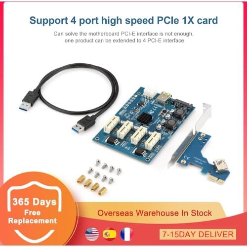 PCIe X1 to 4 PCI-E X1 Riser Card 1 to 4 Slot Port PCI-E 1X Expansion Multiplier for GPU Graphics Card BTC ETH Mining Miner