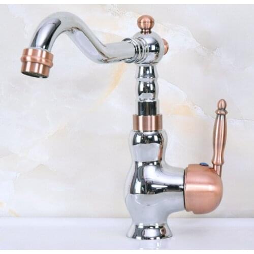 Polished Chrome Antique Red Copper Brass Single Handle One Hole Bathroom Basin Kitchen Sink Swivel Spout Faucet Mixer Tap mnf914