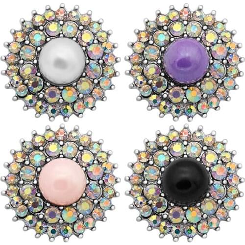KZ3246 New Beauty ABcrystal Rhinestone Pearl Flowers 18MM snap buttons for snap jewelry wholesale