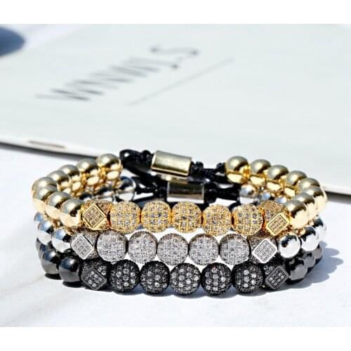 Gold Luxury CZ Ball Charm Bracelet Homme Classic Copper Beads Macrame Men Bracelets&Bangles Fashion Jewelry Accessories