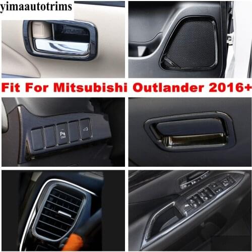 Handle Bowl / Car Door Stereo Speaker / Window Lift Button Panel Black Brushed Cover Trim For Mitsubishi Outlander 2016 - 2020