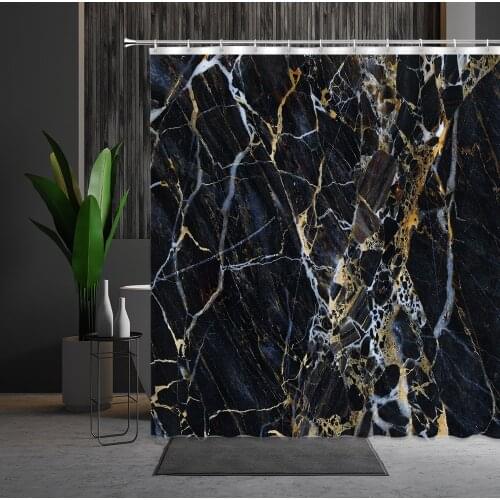 Nordic Black Marble Shower Curtains Yellow White Geometric Stripes Printed Home Decor Washable Bath Hanging Curtain With Hook