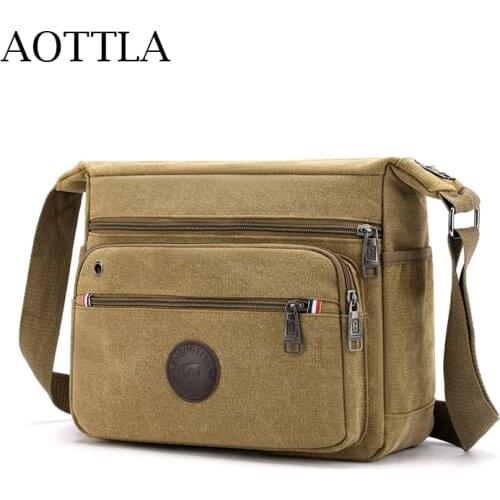 AOTTLA Men Shoulder Crossbody Bags Multi-Function Casual Canvas Bag For Man Messenger Bags Fashion High Quality Brand Man Bag