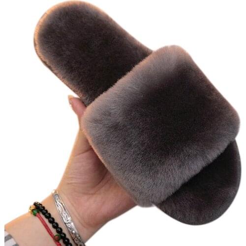 Natural Fur Slippers Women Home Winter Warm Indoor Wool Slippers 2020 Fashion Furry Australia Sheepskin House Slippers AWM210