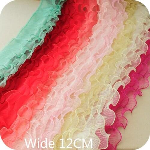 12cm Wide three layer body pleated corrugated lace elastic folded lace Material ribbon dress collar edge trim sewing supplies