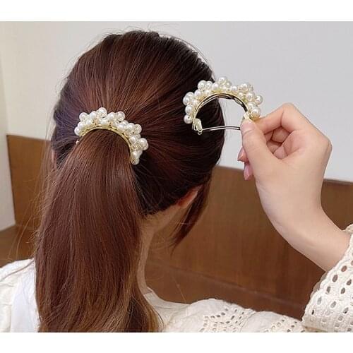 High-quality pearl alloy hairpin, crystal horsetail hairpin, elegant female fashion hairpin jewelry