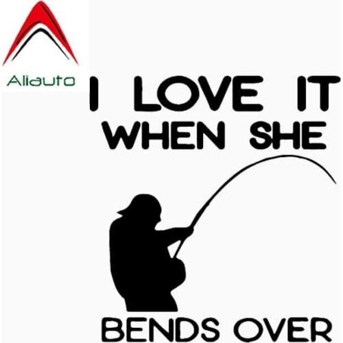 Aliauto Funny Car Sticker Fishing Vinyl I Love It When She Bends Over Accessories PVC Decal for Passat B5 Volkswagen,14cm*14cm