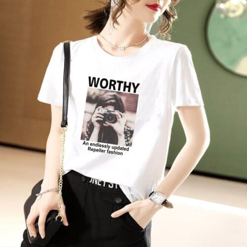 2021 summer womens milk silk temperament commuter T shirt short sleeve printing loose round neck