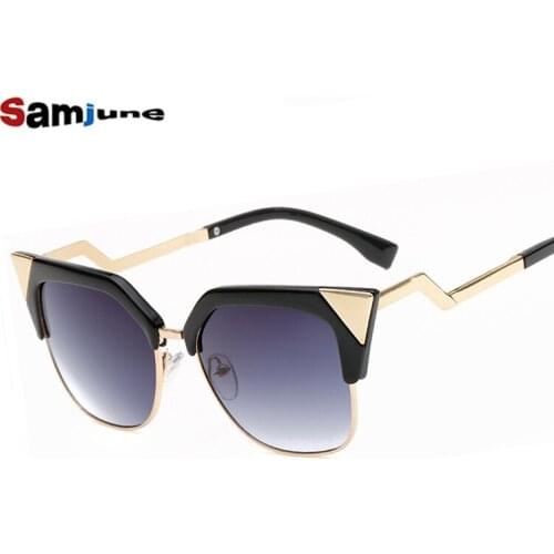 Samjune Cat Eye Sunglasses Women Newest Fashion Designer Coating Mirrors Metal Bending Temple Sun Glasses Feminino UV400