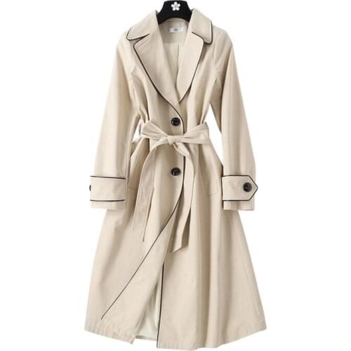 2020 Autumn Winter New Women Long Trench Coat Jacket Fashion Casual Lace-up Waist Lapel Temperament Womens windbreaker
