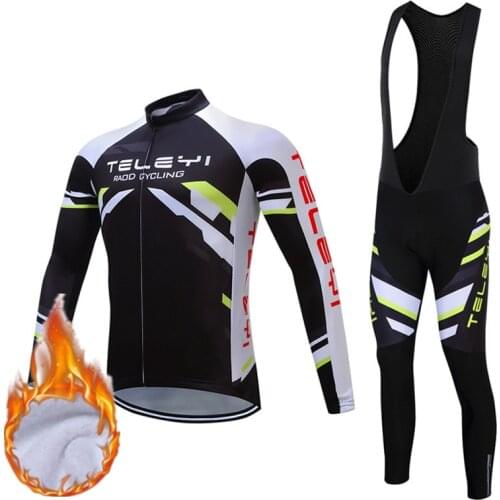 Teleyi Winter Cycling Set Thermal Fleece Warm Bicycle Clothing Mountain Bike Wear Clothes Long Sleeve Cycling Uniforms Ciclismo