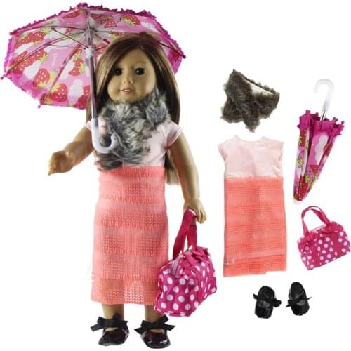 1 Set Doll Clothes Outfit Dress+shawl+shoes+bag+umbrella+glasses for 18 inch American Doll Many Style for Choice