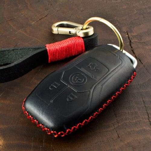 1 PCS Genuine Leather Key Case Cover Holder For Ford Mustang Explorer Taurus F-150 Mondeo key cover car styling