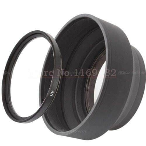 2 in 1 49 52 55 58 62 67 72 77mm Rubber Lens Hood + UV Filter for Canon Nikon sony NEX-3 NEX-5 NEX-6 NEX-7 18-55mm Lens