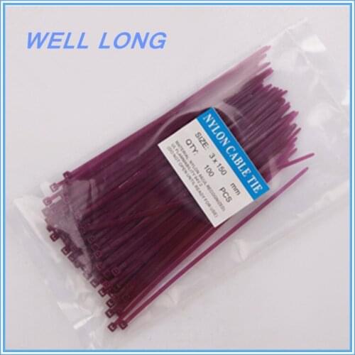 200pcs/lot 3*150mm Purple Self-Locking Nylon Wire Cable Zip Ties, Cable Ties