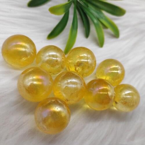 5pcs 1.6-2cm Electroplated Orange Titanium Aura White Quartz Crystal Balls Crystal Sphere Ball Natural Stones and Minerals