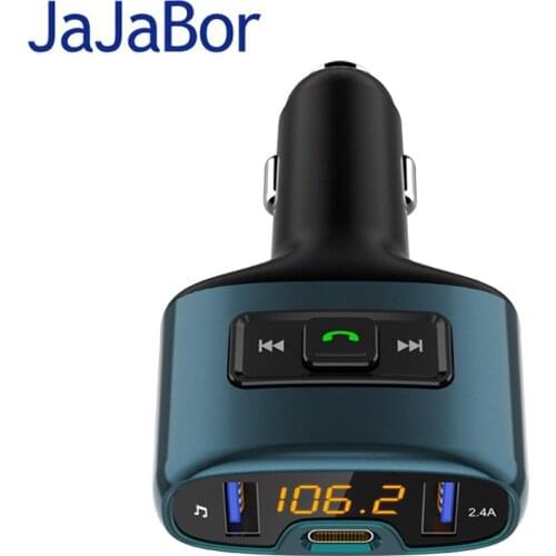 JaJaBor Bluetooth Carkit Handsfree Fm Transmitter Car Mp3 Player Type-C Fasting Charging Dual USB Car Charger LED Screen Display