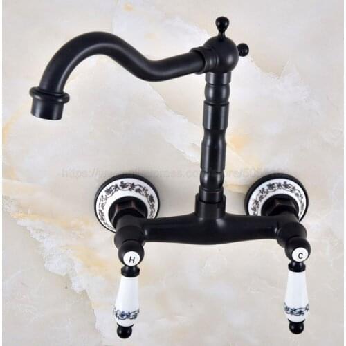 Bathroom Faucet Oil Rubbed Bronze Kitchen Mixer Tap Faucet Wall Mounted Dual Handle Hot and Cold Taps znf830