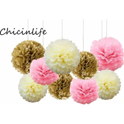 Chicinlife 9pcs 20cm 25cm Tissue Paper Pompom Artificial Flowers Birthday Wedding Christmas Decoration Pom Pom Room Decor