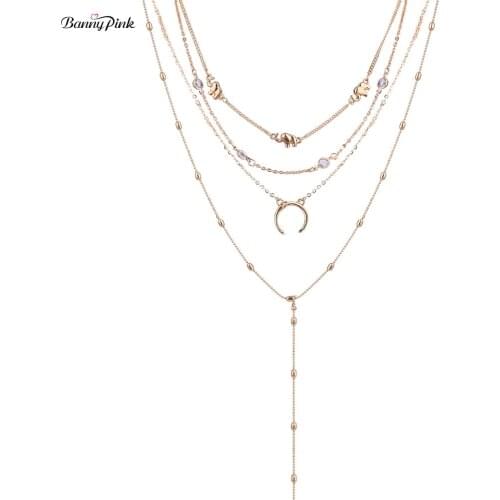 Banny Pink New Layer Metal Chain Choker Necklaces For Women Chunky Alloy Elephant Horn Pendants Choker Collar Fashion Jewelry