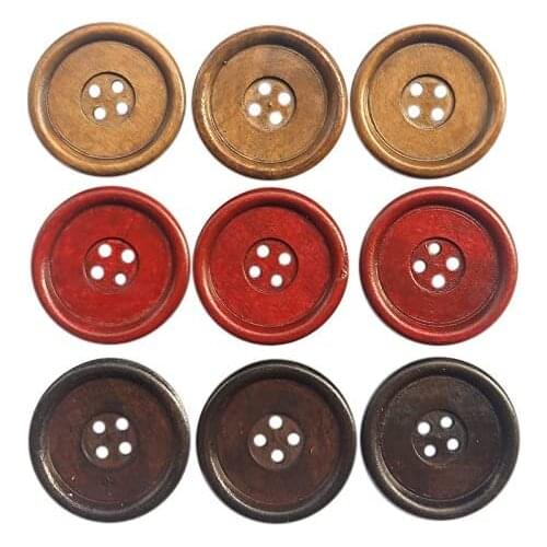 6/18pcs/pack 40mm Natural Wood Round Piping Wooden Buttons Coffee DIY Sewing Scrapbooking For Clothes Handmade 4 Holes
