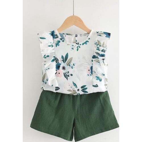 Kids Girl Casual Clothes 2021 Summer Fashion Flare Sleeve Shirt And Shorts Suits 2 Pieces Children Chiffon Thin Clothing Sets