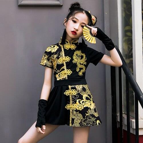 Kids Jazz Dance Costumes Girls Chinese Style Catwalk Clothing HipHop Cheerleader Performance Dance Clothes Short Sleeve DNV14643
