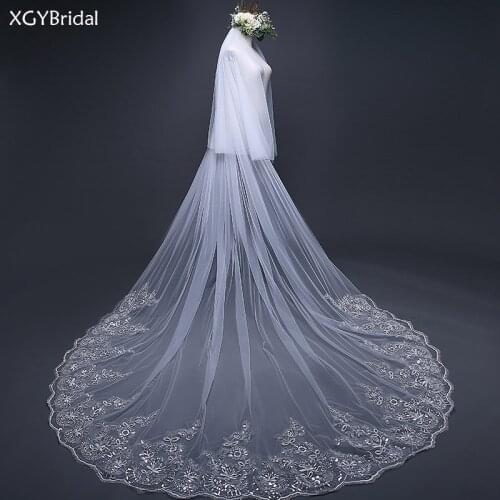 Two Layers Lace Appliqued Bridal Wedding Veils Long Bridal Headwear With Comb White Ivory Velos De Novia Wedding Accessories