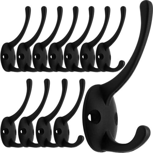 Hot 12 Pack Black Coat Hooks Wall Mounted with Retro Double Hooks Utility Black Hooks for Coat, Scarf, Bag, Towel, Key, Cap